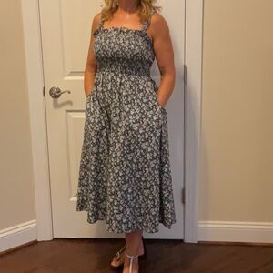 English Factory Blue and White Sleeveless Midi Sundress